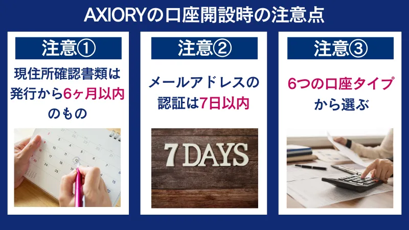 AXIORYの口座開設の注意点についての画像