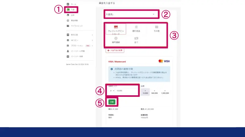証拠金を口座に入金する
