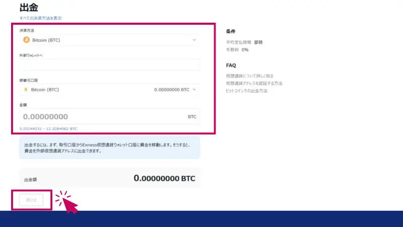 Bitcoinウォレットを選択し、必要事項を入力する