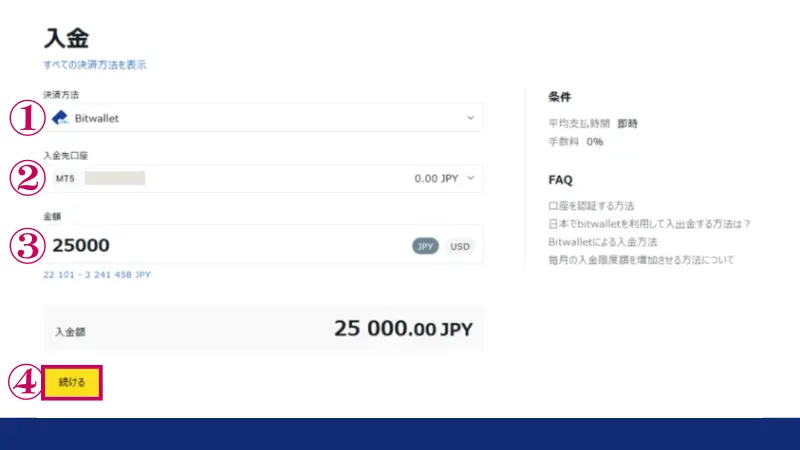 入金方法の選択