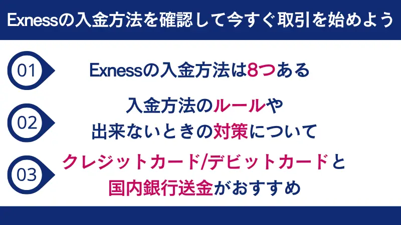 Exness(エクスネス)の入金方法を確認して今すぐ取引を始めよう