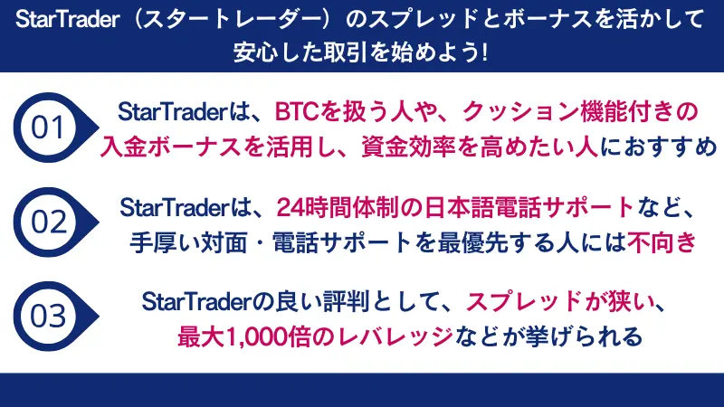 StarTrader(スタートレーダー)のスプレッドとボーナスを活かして安心した取引を始めよう