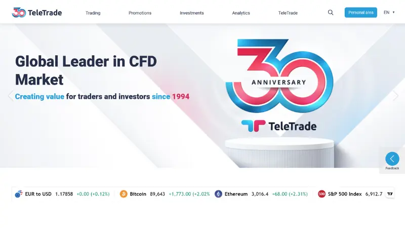 TeleTradeの公式HP画像